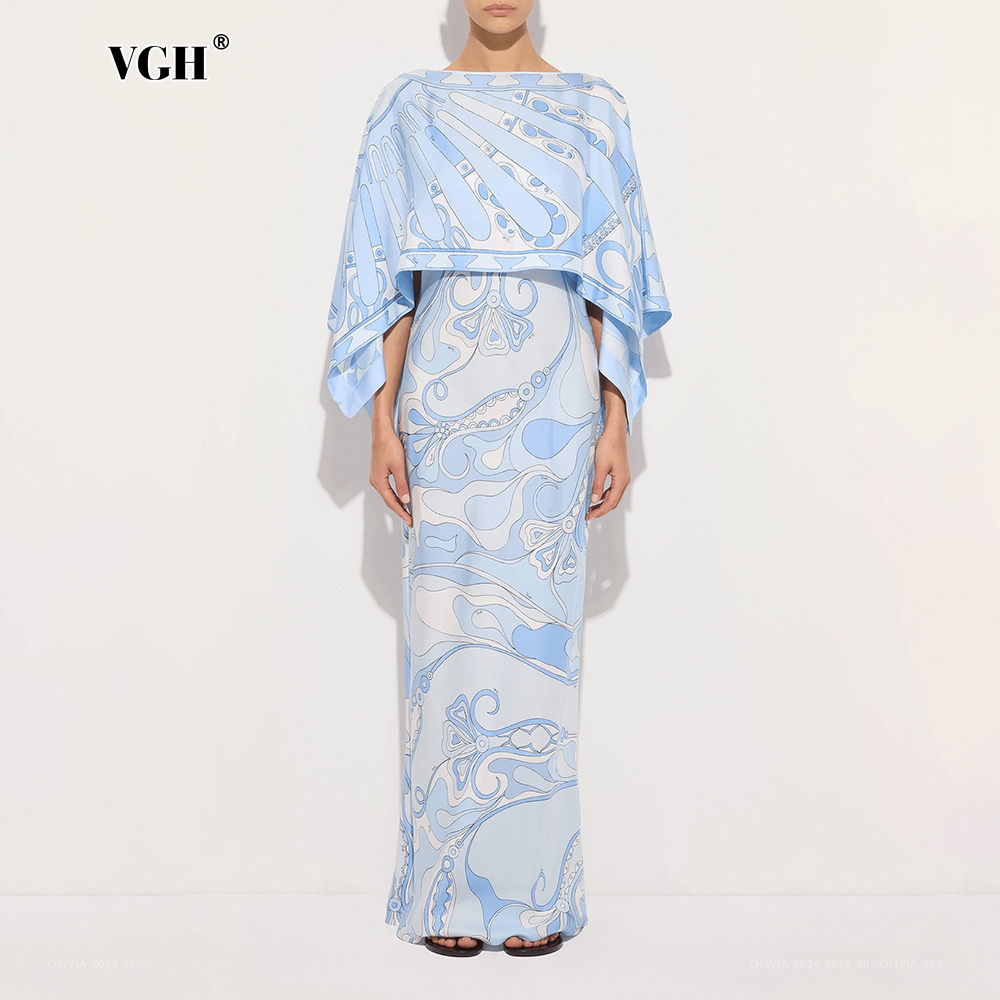 Female Formal Wear - VGH 라이트 블루 추상 프린트 투피스