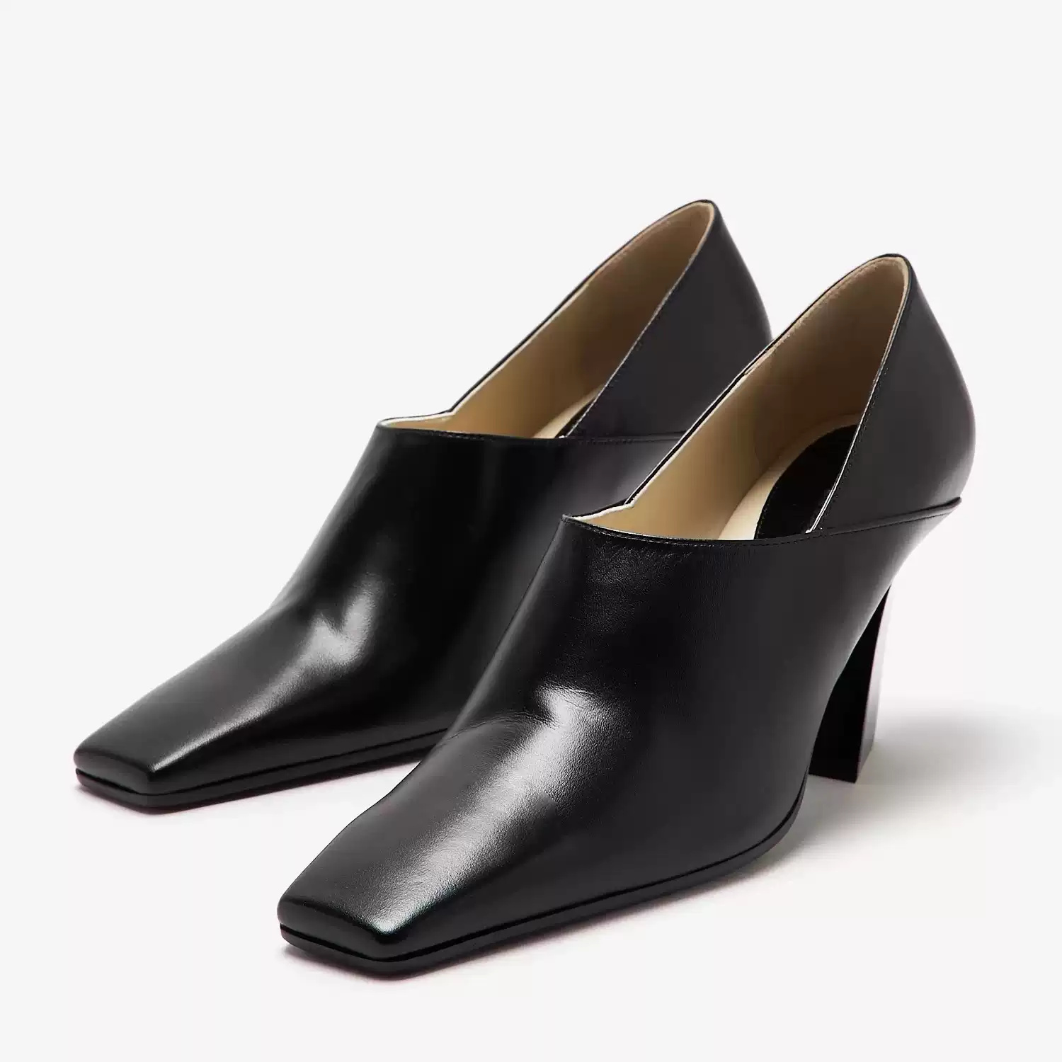 Formal Wear Women'S Loafers - 여성용 블랙 가죽 스퀘어토 블록힐 펌프스