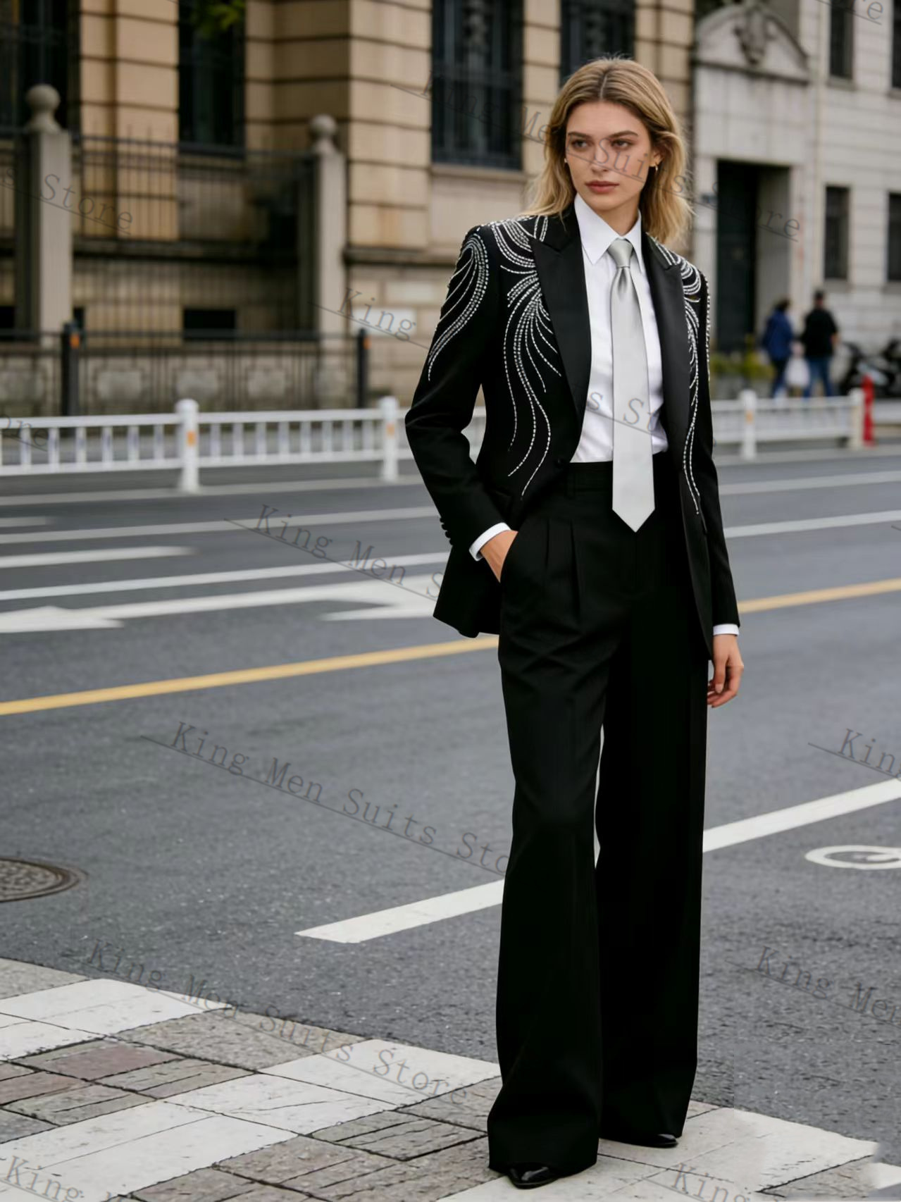 Women Formal Wear With Black Blazer - 흑인 여성 정장 세트 2피스 블레이저+바지
