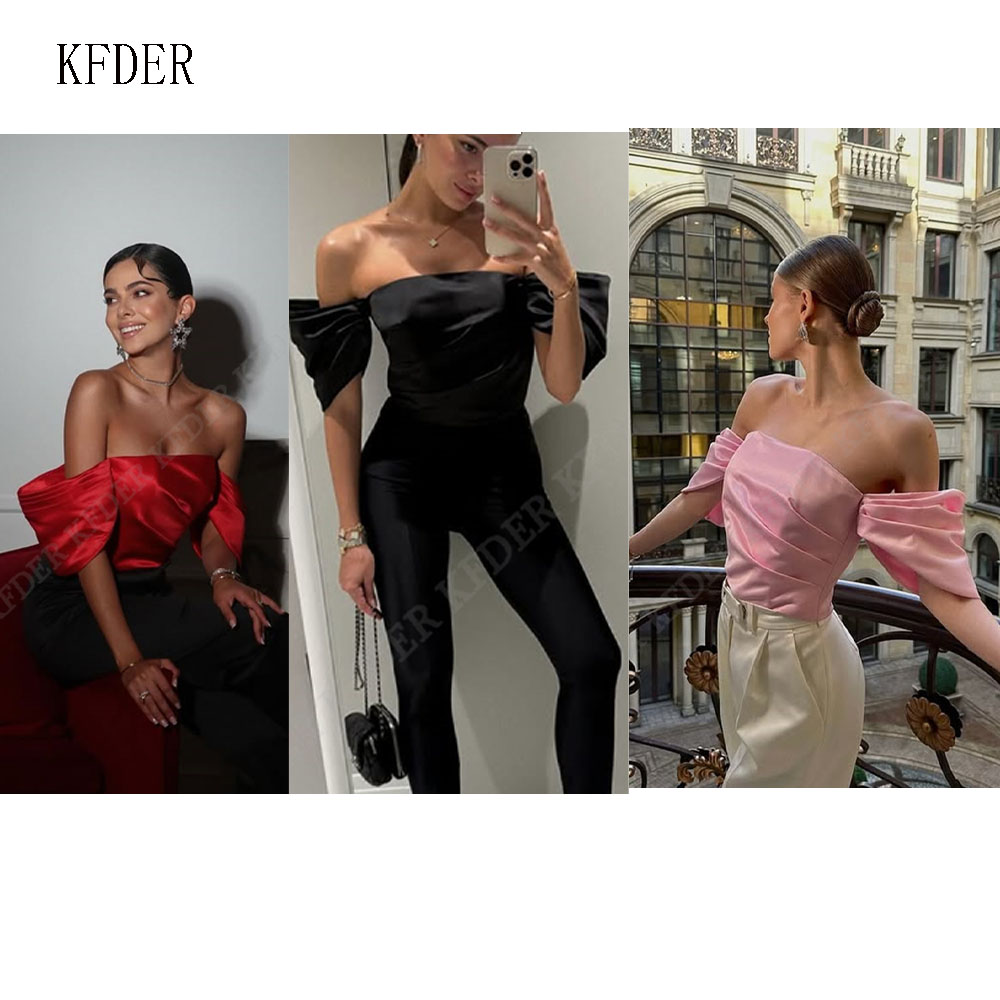 Women Formal Blouses For Evening Wear - 오프숄더 새틴 블라우스 여성 우아한 드레이핑