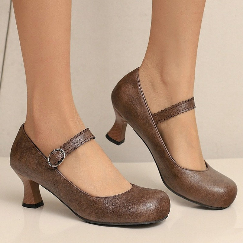 Women Formal Wear With Shoes - 여성 레트로 메리 제인 펌프스 라운드