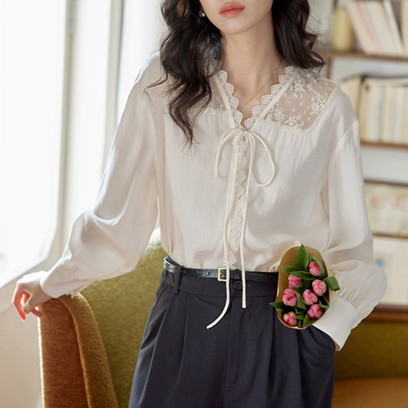 Women Formal Blouses For Evening Wear - 긴 소매 셔츠 여성 새틴 스탠드
