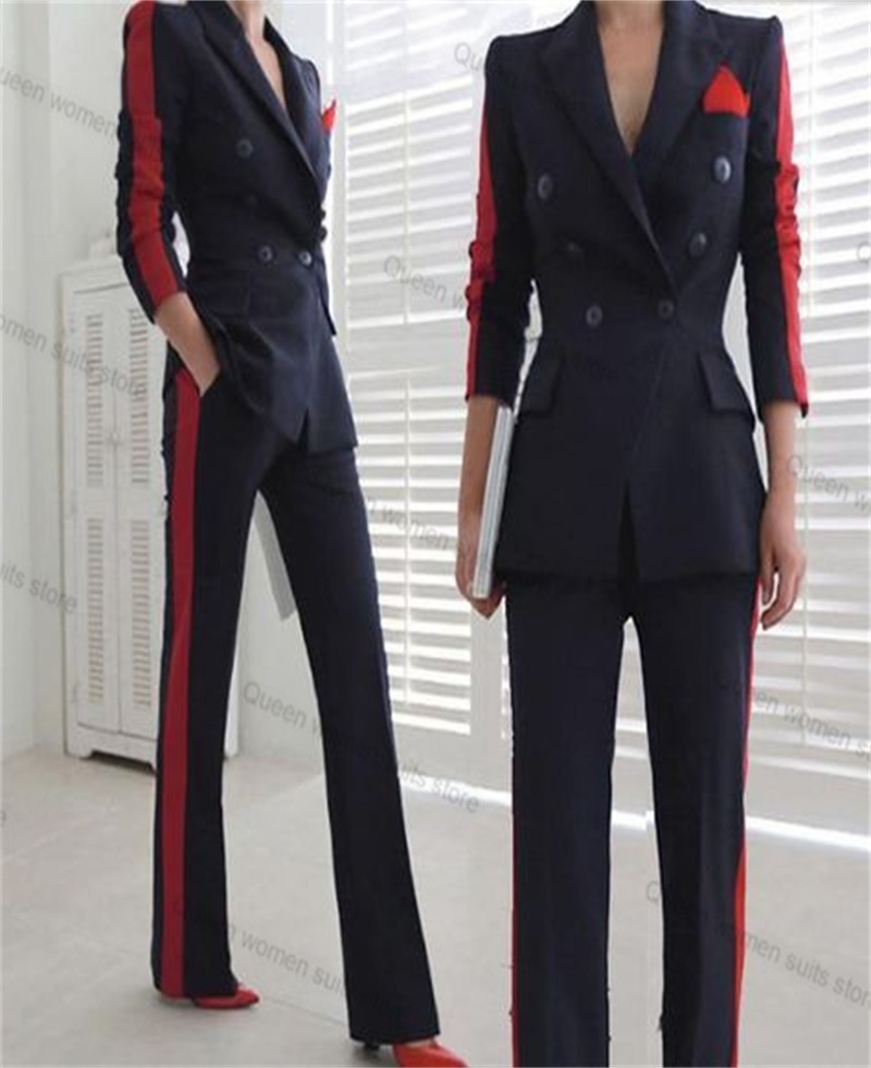 Women Formal Wear With Black Blazer - 레드 블랙 가을 여성용 세트 세트,
