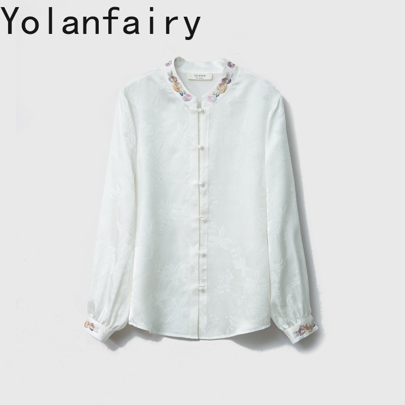 Silk Blouse Button - YOLANFAIRY 100% 멀버리 실크 셔츠 여성
