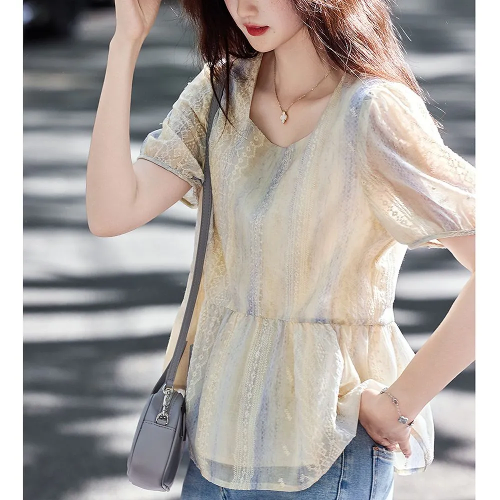 Women Formal Blouses For Evening Wear - 여성 한국 스타일 루즈 퍼프 슬리브