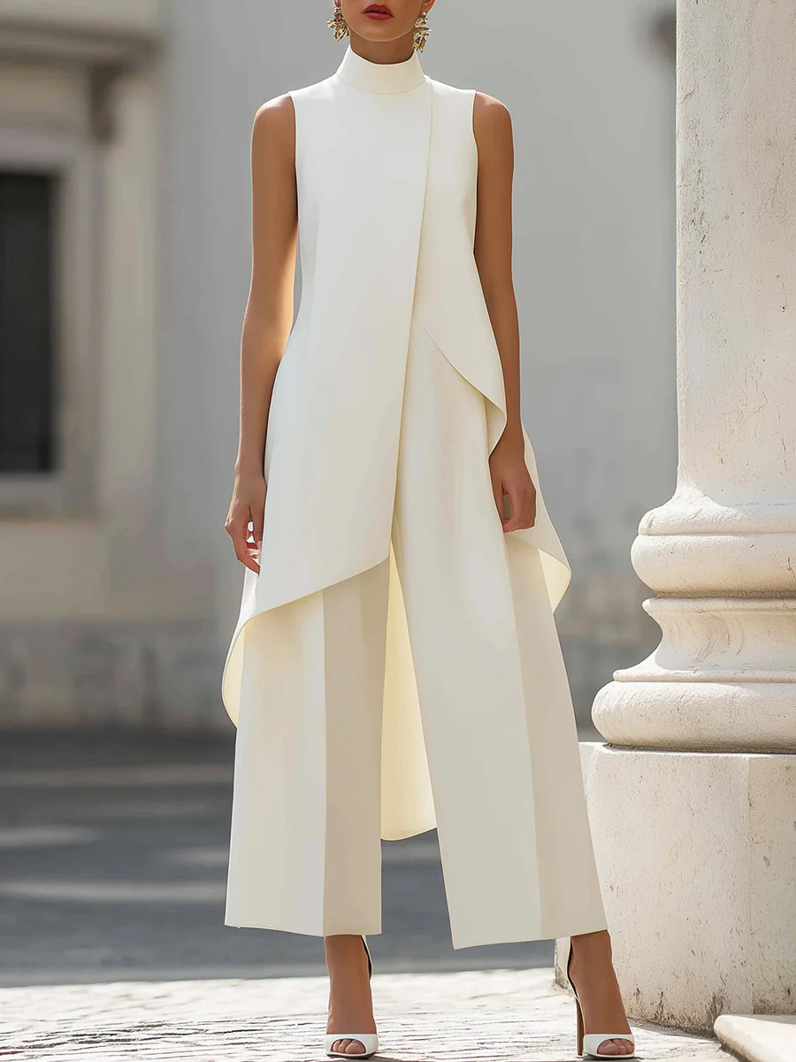 Women'S Formal Wear Pants - 여성용 솔리드 컬러 투피스 민소매 하이넥