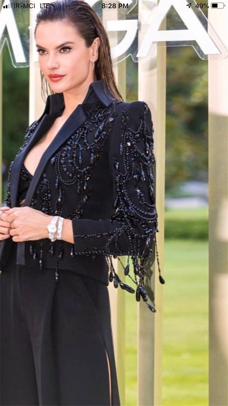 블랙 크리스탈 여성 정장 세트 2피스 숏 블레이저+바지 - Women Formal Wear With Black Blazer 리뷰 및 가격