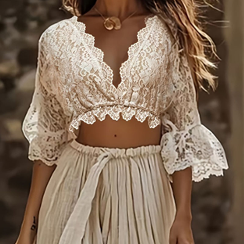 여성용 보헤미안 레이스 투피스 세트 섹시한 딥 V넥 크 - Female Formal Wear 리뷰 및 가격