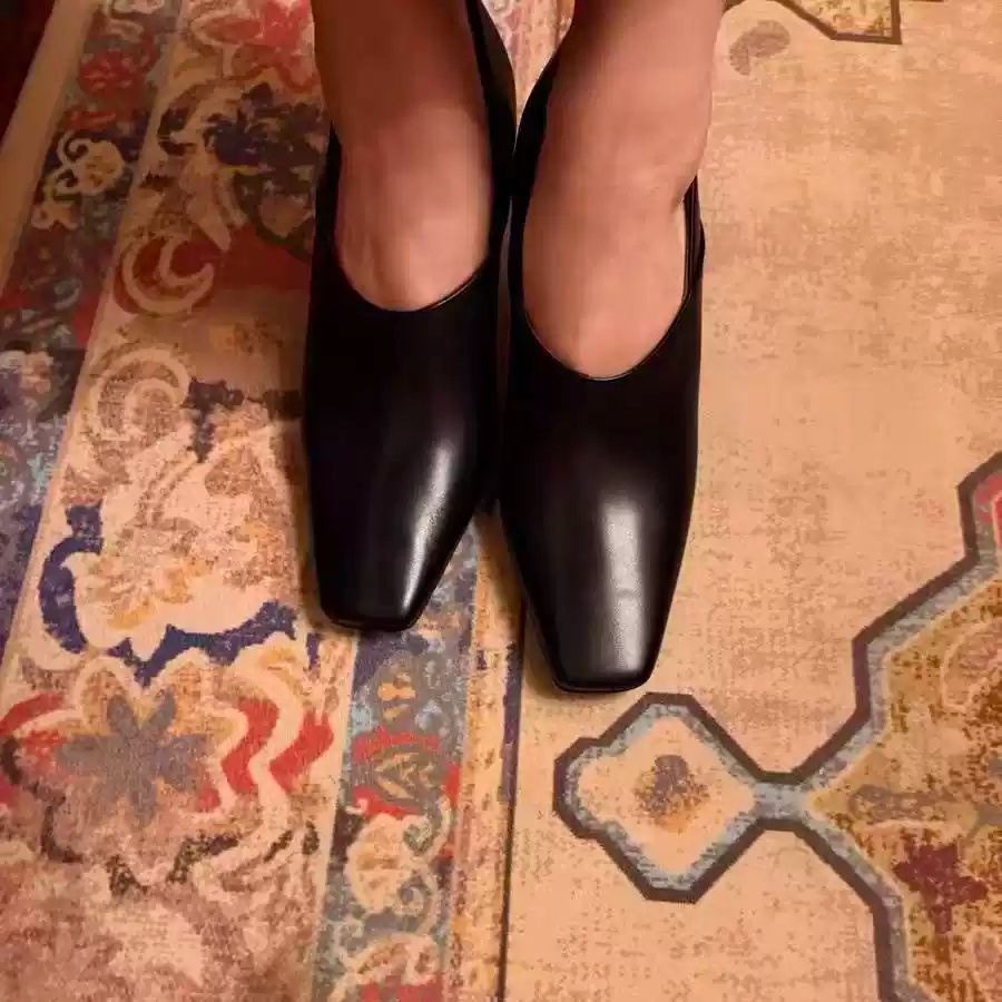 여성용 블랙 가죽 스퀘어토 블록힐 펌프스 V컷 슬립온  - Formal Wear Women'S Loafers 리뷰 및 가격
