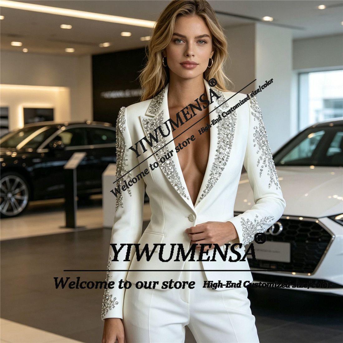 럭셔리 여성 정장 2피스 세트 크리스탈 비딩 프롬 블레 - Women'S Formal Wear Pants 리뷰 및 가격