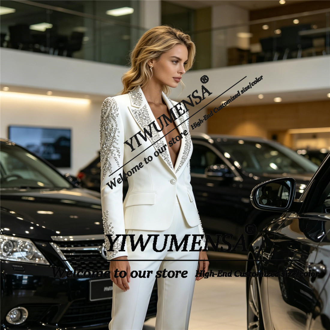 럭셔리 여성 정장 2피스 세트 크리스탈 비딩 프롬 블레 - Women'S Formal Wear Pants 리뷰 및 가격