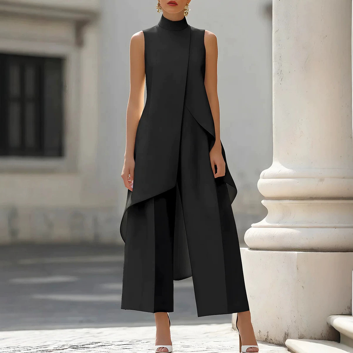 여성 스탠드넥 슬리브리스 레이어드 롱 베스트 와이드 레 - Women'S Formal Wear Pants 리뷰 및 가격
