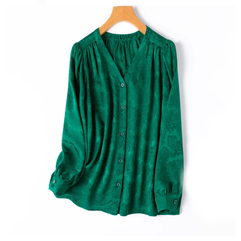 2026 여성용 레트로 봄 신상 제이드 그린 100%  - Silk Blouse Button 리뷰 및 가격