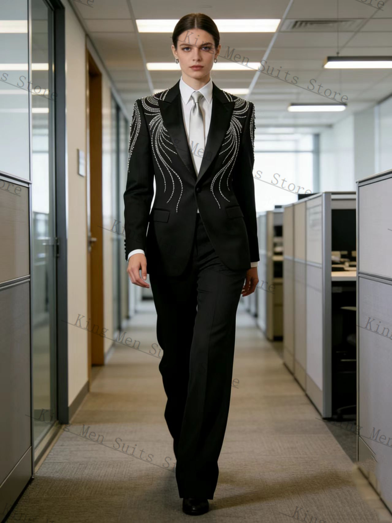 흑인 여성 정장 세트 2피스 블레이저+바지 크리스탈 장 - Women Formal Wear With Black Blazer 리뷰 및 가격