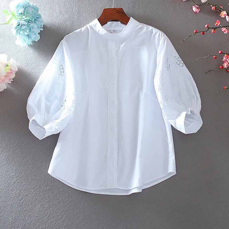2025 순면 스탠드업 칼라, 할로우 아웃 자수 셔츠, - Female Formal Wear 리뷰 및 가격