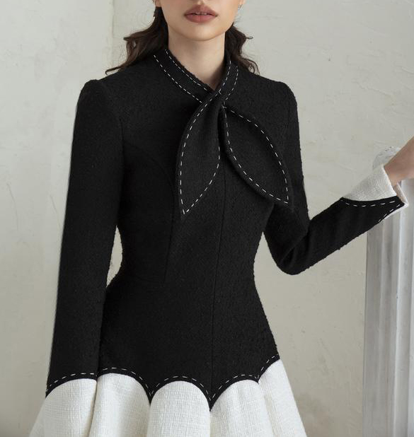 테일러 샵 리틀 블랙 드레스 블랙 화이트 푹신한 여성  - Formal Dress Female 리뷰 및 가격