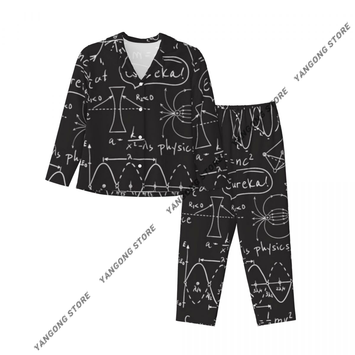 여성 잠옷 파자마 과학적 단색 배열 낙서 수식 긴 소매 - Monochrome Suit Set 리뷰 및 가격