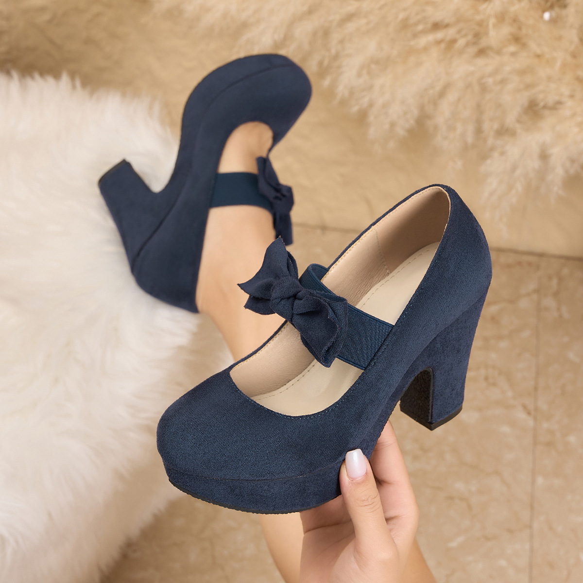큰 사이즈 여성용 리본 메리제인 슈즈 청키 힐 캐주얼  - Women Formal Office Wear Shoes 리뷰 및 가격