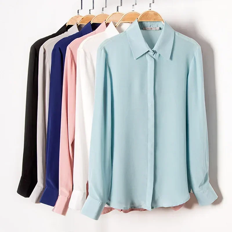 2025 봄 신상 여성 실크 셔츠 여성 긴팔 100%  - Silk Blouse Button 리뷰 및 가격