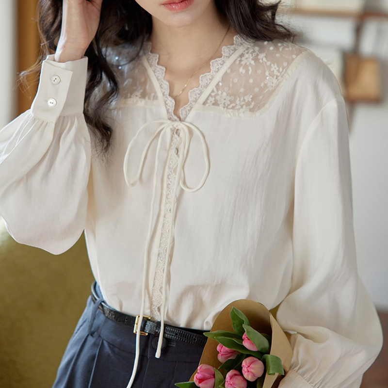 긴 소매 셔츠 여성 새틴 스탠드 칼라 편안한 핏 주름  - Women Formal Blouses For Evening Wear 리뷰 및 가격
