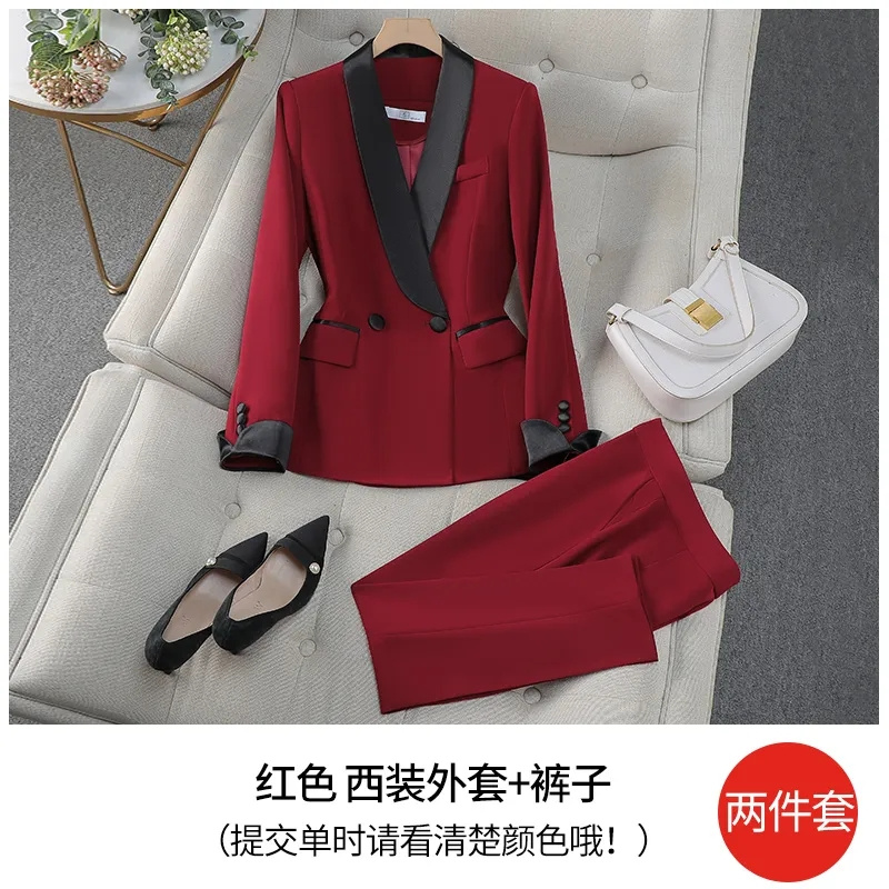 우아한 레드 블랙 여성 팬츠 수트 오피스 레이디 여성  - Women Formal Wear With Black Blazer 리뷰 및 가격
