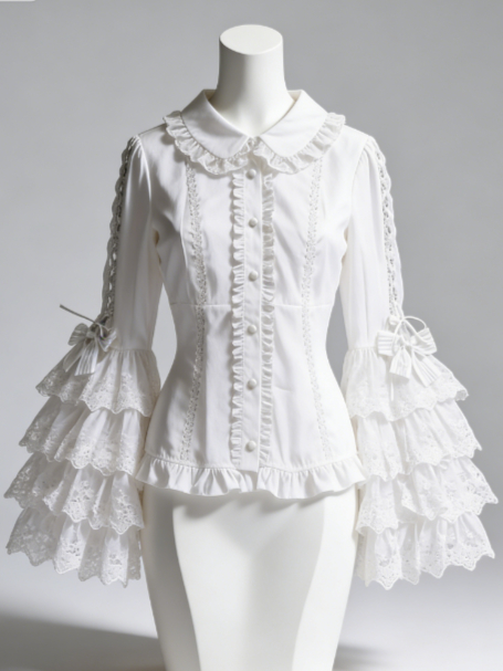 스위트 로리타 블라우스 레이스 트림 슬리브 칼라 보우  - Women Formal Blouses For Evening Wear 리뷰 및 가격