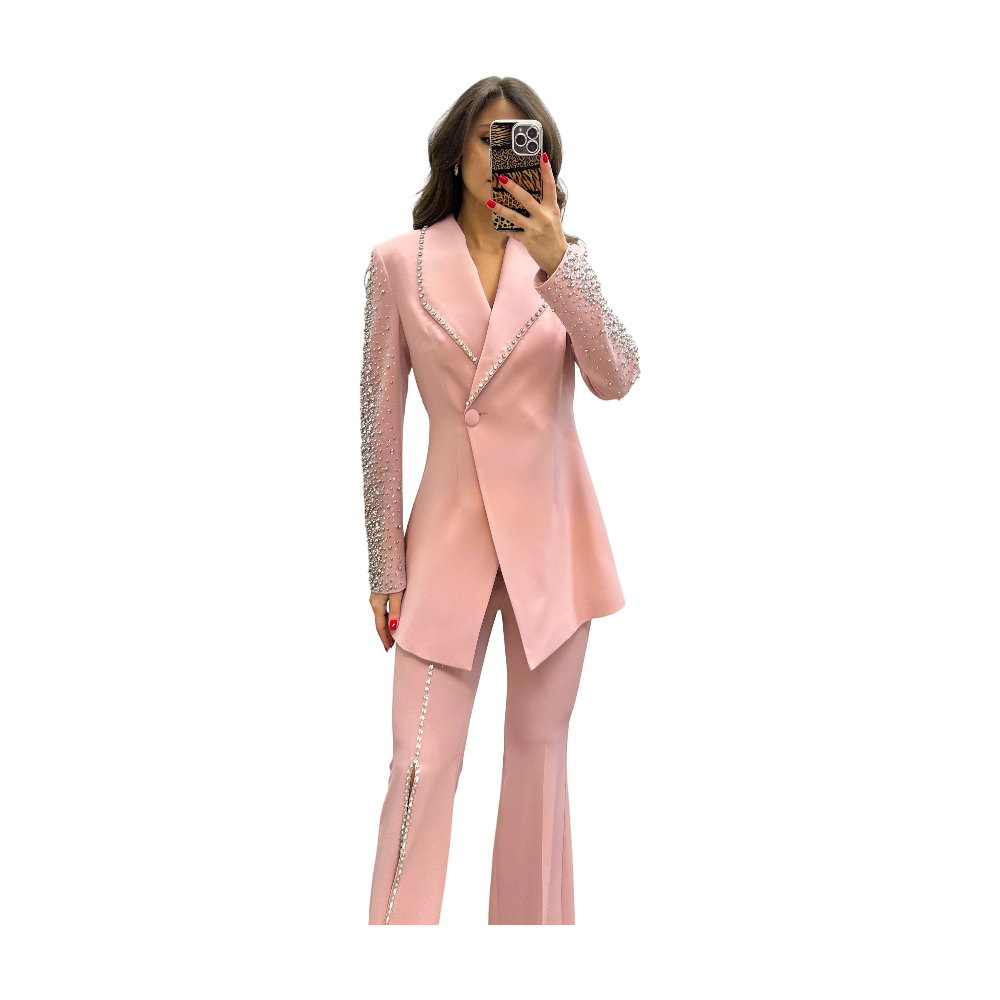 우아한 여성 드레스 정장 가운 비즈 라펠 원버튼 재킷과 - Formal Dress Female 리뷰 및 가격