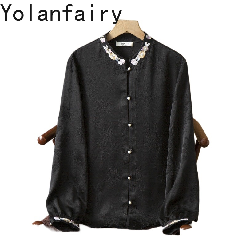 YOLANFAIRY 100% 멀버리 실크 셔츠 여성 우 - Silk Blouse Button 리뷰 및 가격