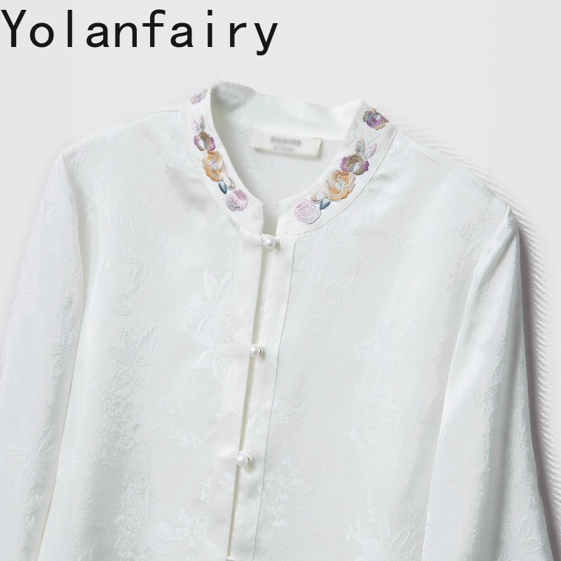 YOLANFAIRY 100% 멀버리 실크 셔츠 여성 우 - Silk Blouse Button 리뷰 및 가격