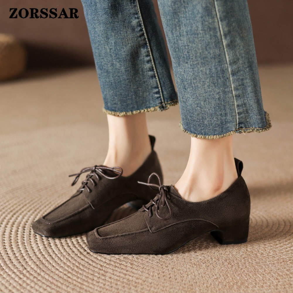 여성용 브라운 스웨이드 스퀘어 토 레이스업 옥스퍼드 슈 - Women Formal Office Wear Shoes 리뷰 및 가격
