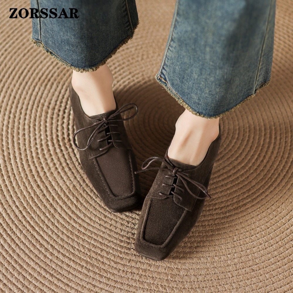 여성용 브라운 스웨이드 스퀘어 토 레이스업 옥스퍼드 슈 - Women Formal Office Wear Shoes 리뷰 및 가격