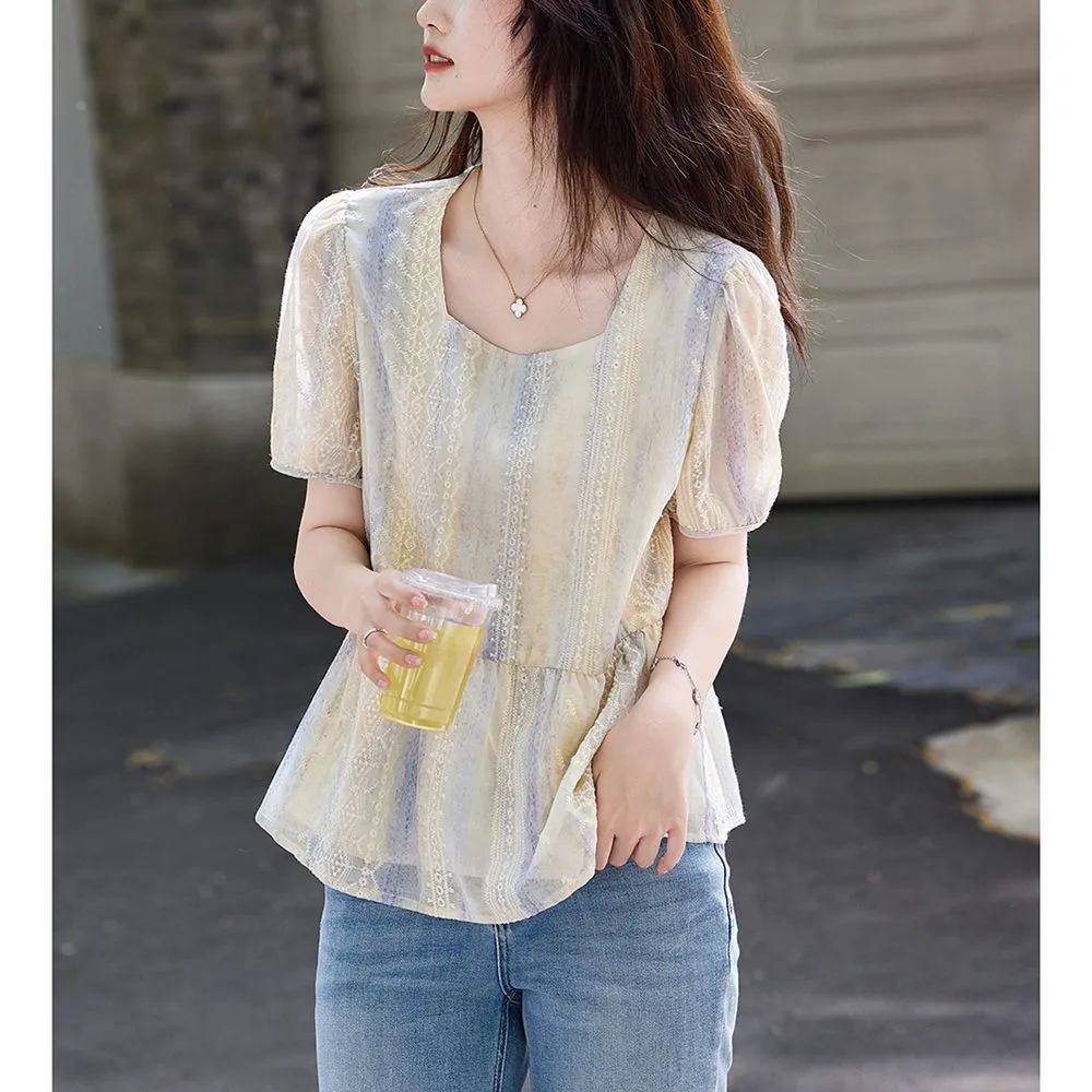 여성 한국 스타일 루즈 퍼프 슬리브 레이스 블라우스 여 - Women Formal Blouses For Evening Wear 리뷰 및 가격