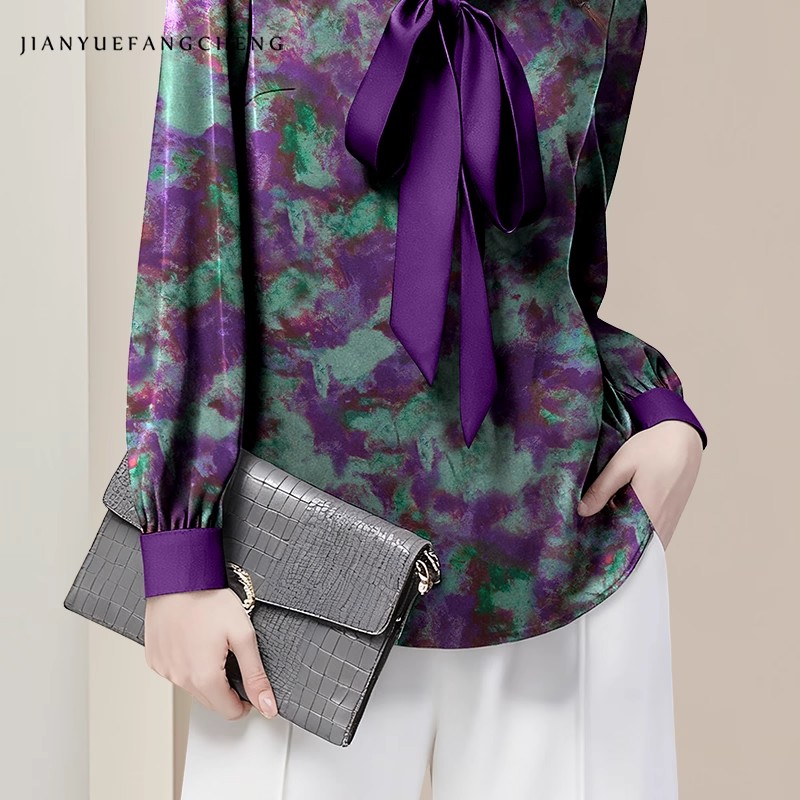 보라색 플로럴 우아한 새틴 블라우스 여성 빈티지 스타일 - Women Formal Blouses For Evening Wear 리뷰 및 가격