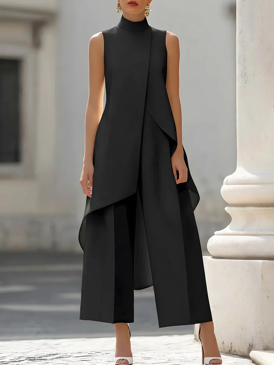 여성용 솔리드 컬러 투피스 민소매 하이넥 비대칭 탑 와 - Women'S Formal Wear Pants 리뷰 및 가격